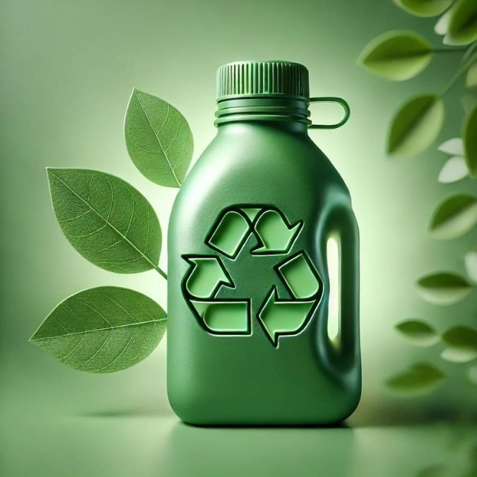 Frasco reciclado com selo de reciclagem